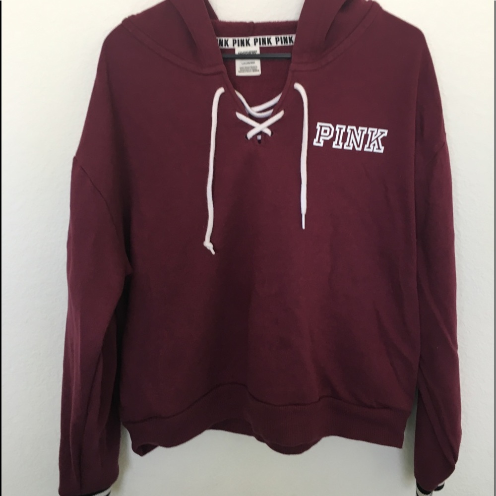Pink maroon cropped hoodie✅